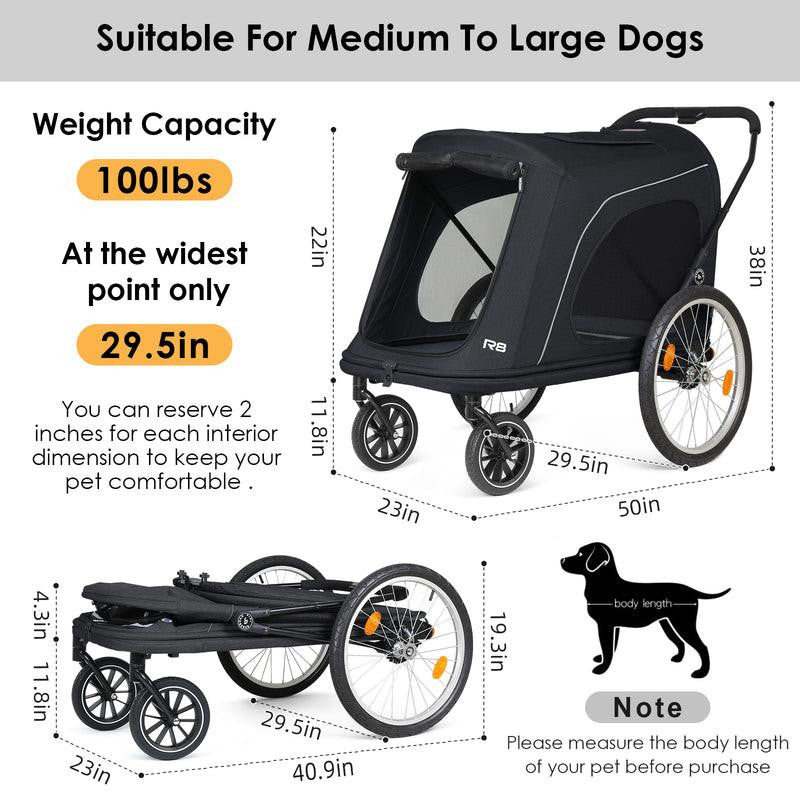 Beberoad | R8 PRO  4-Wheeler | Foldable Pet Stroller & Dog Bike Trailer |  Large Dogs up to 45kg | Black  R8-PRO-B Pets Own Us