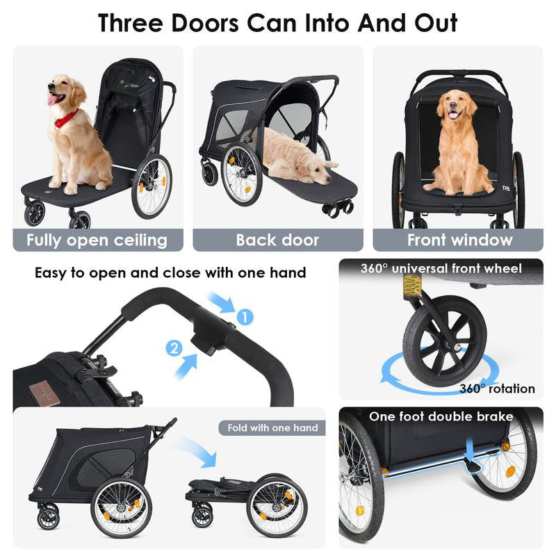  Beberoad | R8 PRO  4-Wheeler | Foldable Pet Stroller & Dog Bike Trailer |  Large Dogs up to 45kg | Black  R8-PRO-B Pets Own Us
