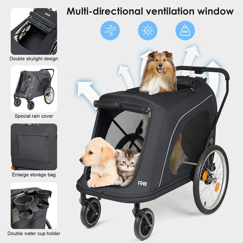  Beberoad | R8 PRO  4-Wheeler | Foldable Pet Stroller & Dog Bike Trailer |  Large Dogs up to 45kg | Black  R8-PRO-B Pets Own Us