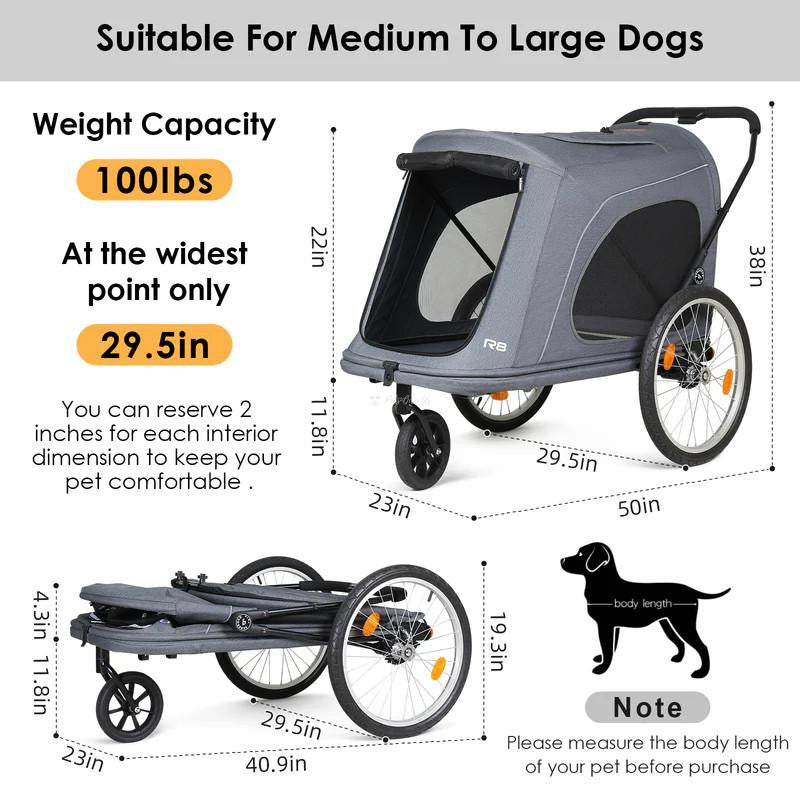  Beberoad R8 Foldable Pet Stroller & Dog Bike Trailer | > 45 kgs | Grey  R8-GRY Pets Own Us