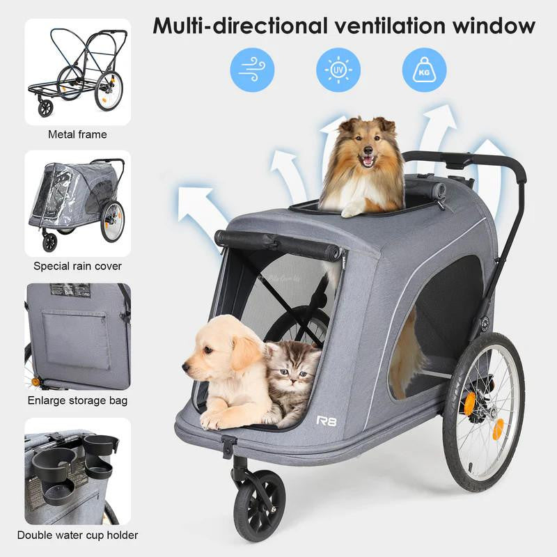  Beberoad R8 Foldable Pet Stroller & Dog Bike Trailer | > 45 kgs | Grey  R8-GRY Pets Own Us